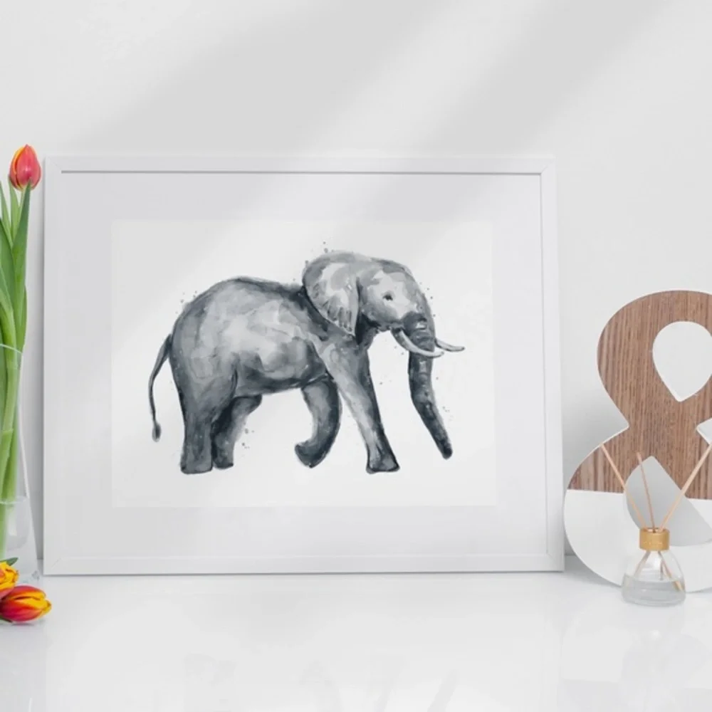 Wall Art Cute Watercolor Elephant Portrait Print Unframed - Picture 6 of 7
